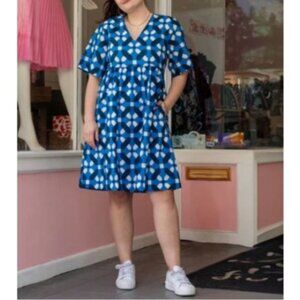 Lesley Evers Cotton Poplin Dress 2X Cara Oversized Sundress Geometric Nautical